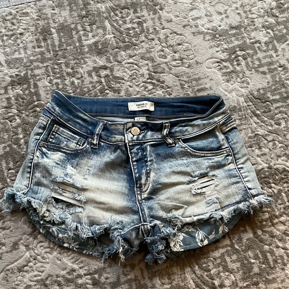 Forever 21 Distressed Blue Jean Shorts